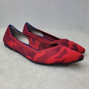 Rothy’s Red Camo the point ballet Flat Shoes Size 7.5